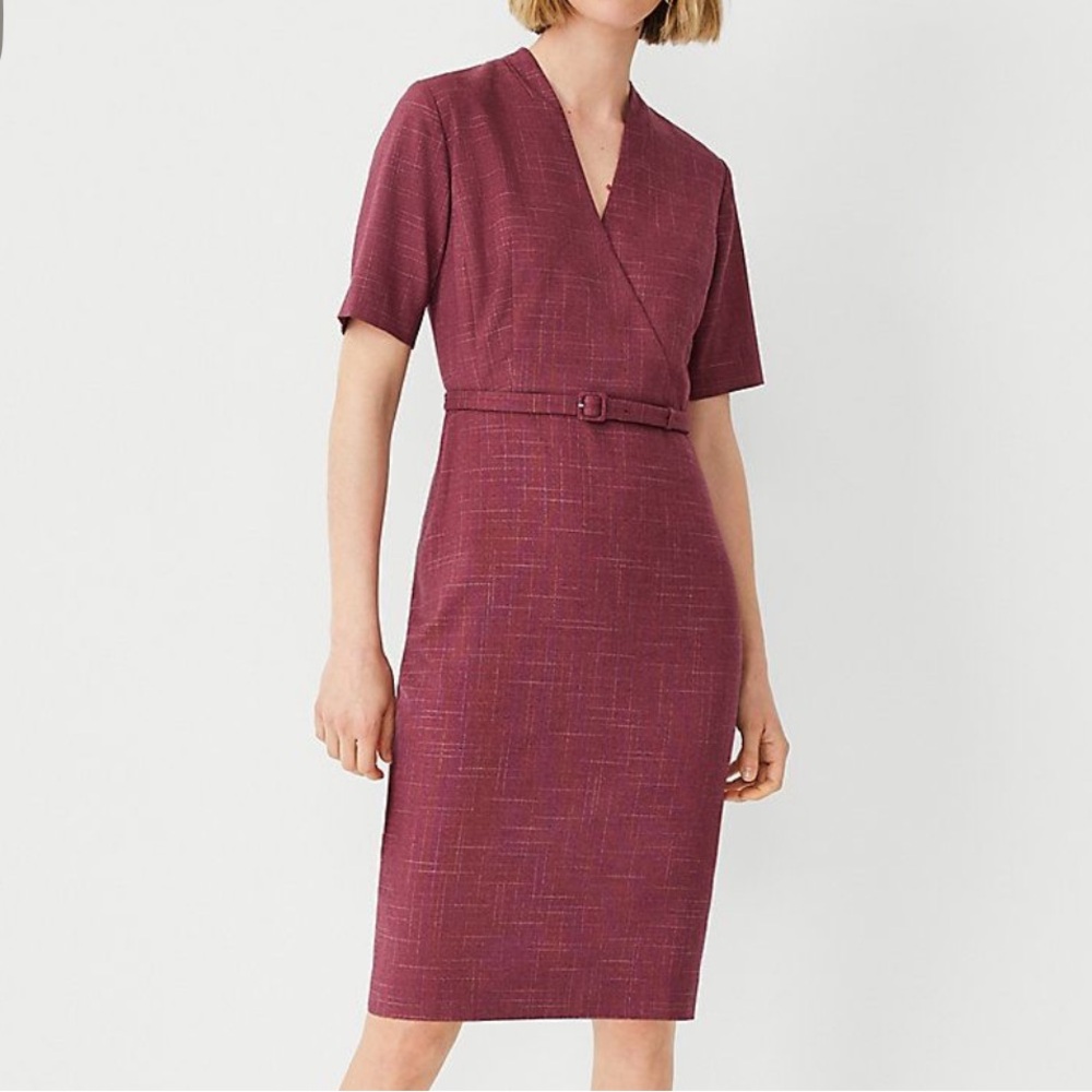 Ann Taylor Career Wear Plum Belted Pencil Dress Size 10